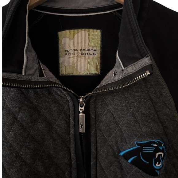 TOMMY BAHAMA Men's Carolina Panthers 1/4 Zip Quilted Pullover Sweatshirt Black M - Picture 3 of 7